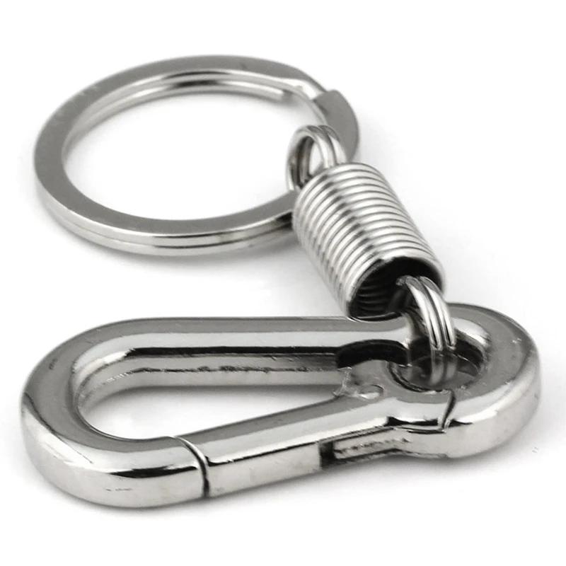 

10X Sturdy Carabiner Key Chain Key Ring Polished Key Chain Spring Key Chain Business Waist Key Chain, Silver