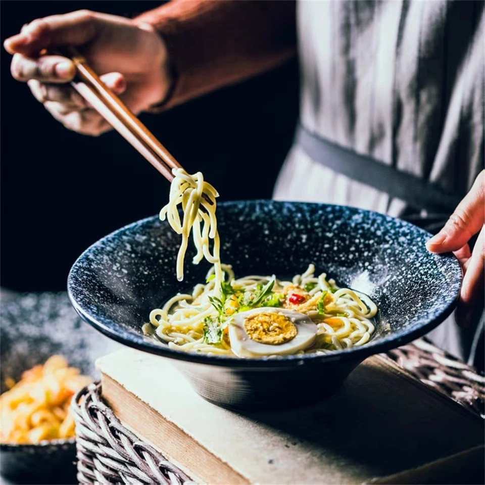 

Керамическая глубокая миска с широким горлышком, большая миска для риса, лапши, супа, для ресторана, домашней кухни, фарфоровая плитка