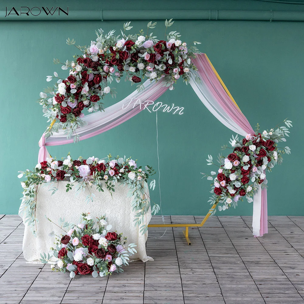 

Wedding Party Decorations Deep Red Pink Greens White Flower Arrangement for Outdoor Event Decor Table Flower Centerpieces