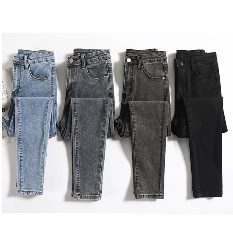 Buttoned Denim Jeans Ladies Summer Autumn 2023 New Stretch Jeans Casual Tight-fitting Denim Trousers