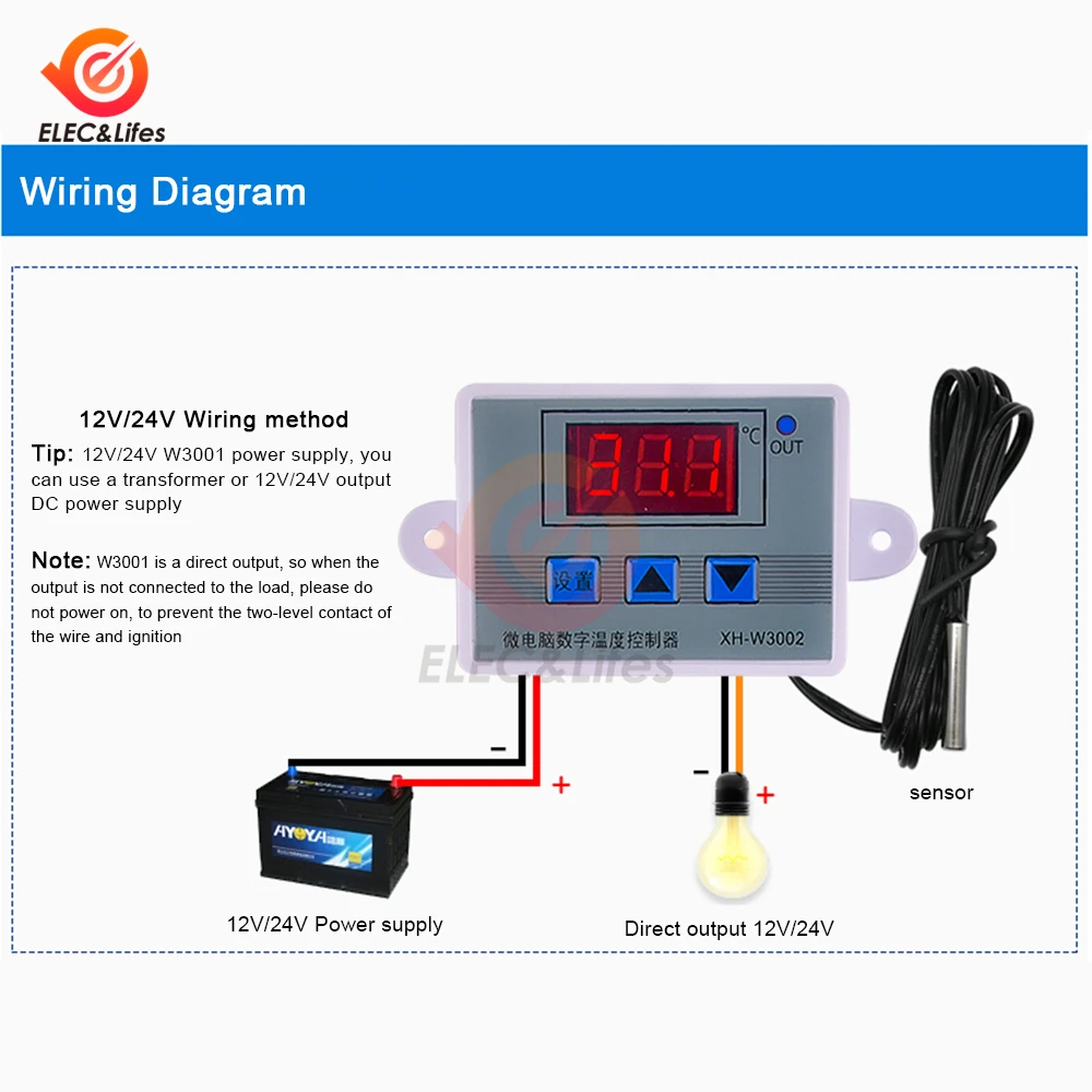 

2022 New W3001 W3002 Digital Control Temperature Microcomputer Thermostat Switch Thermometer Thermoregulator DC12V/24V/AC220V