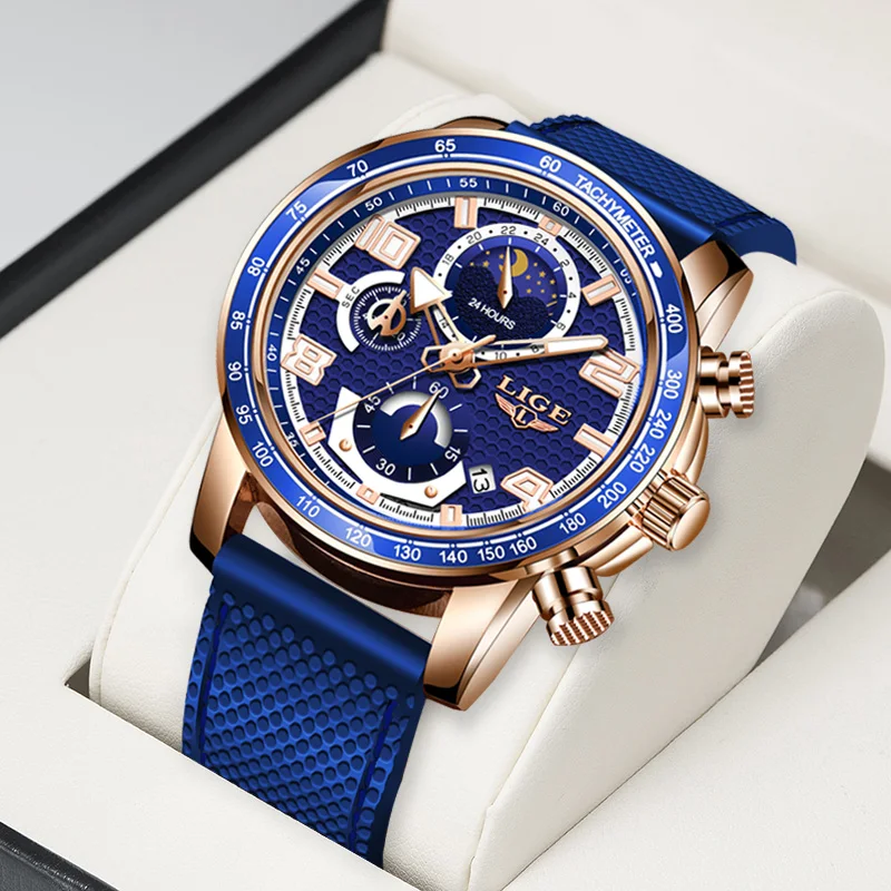 

LIGE Brand Watch Men Watches Fashion Silicone Chronograph Luxury Waterproof Quartz Watch Male Date Sport Clock Relogio Masculino