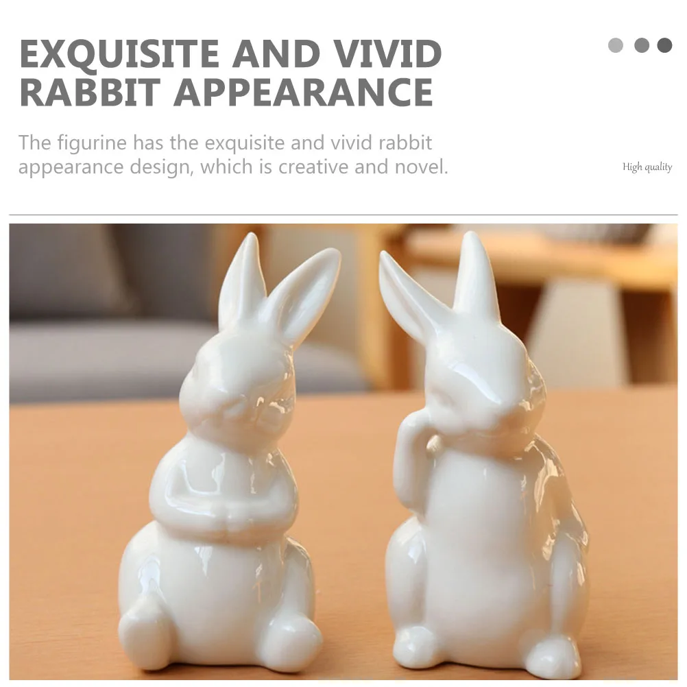 

2pcs Easter Rabbit Decors Ceramics Craft Rabbit Figurines Desktop Ornaments