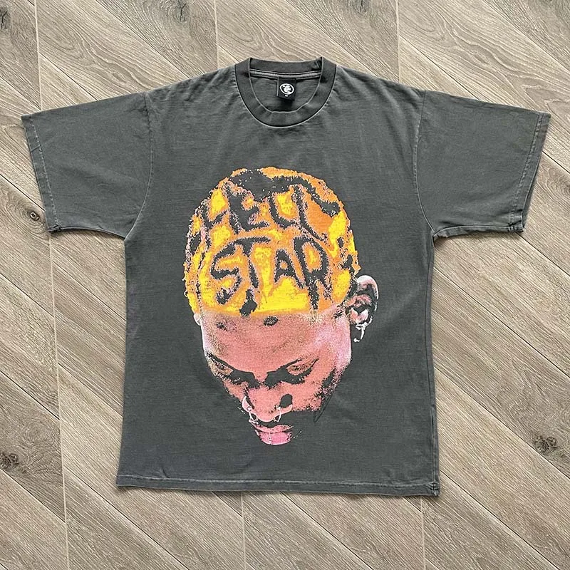 

Oversized Hellstar Studios Tshirts High Quality Flame Letter Print Short Sleeve Rock Hip Hop T-Shirt for Men Women