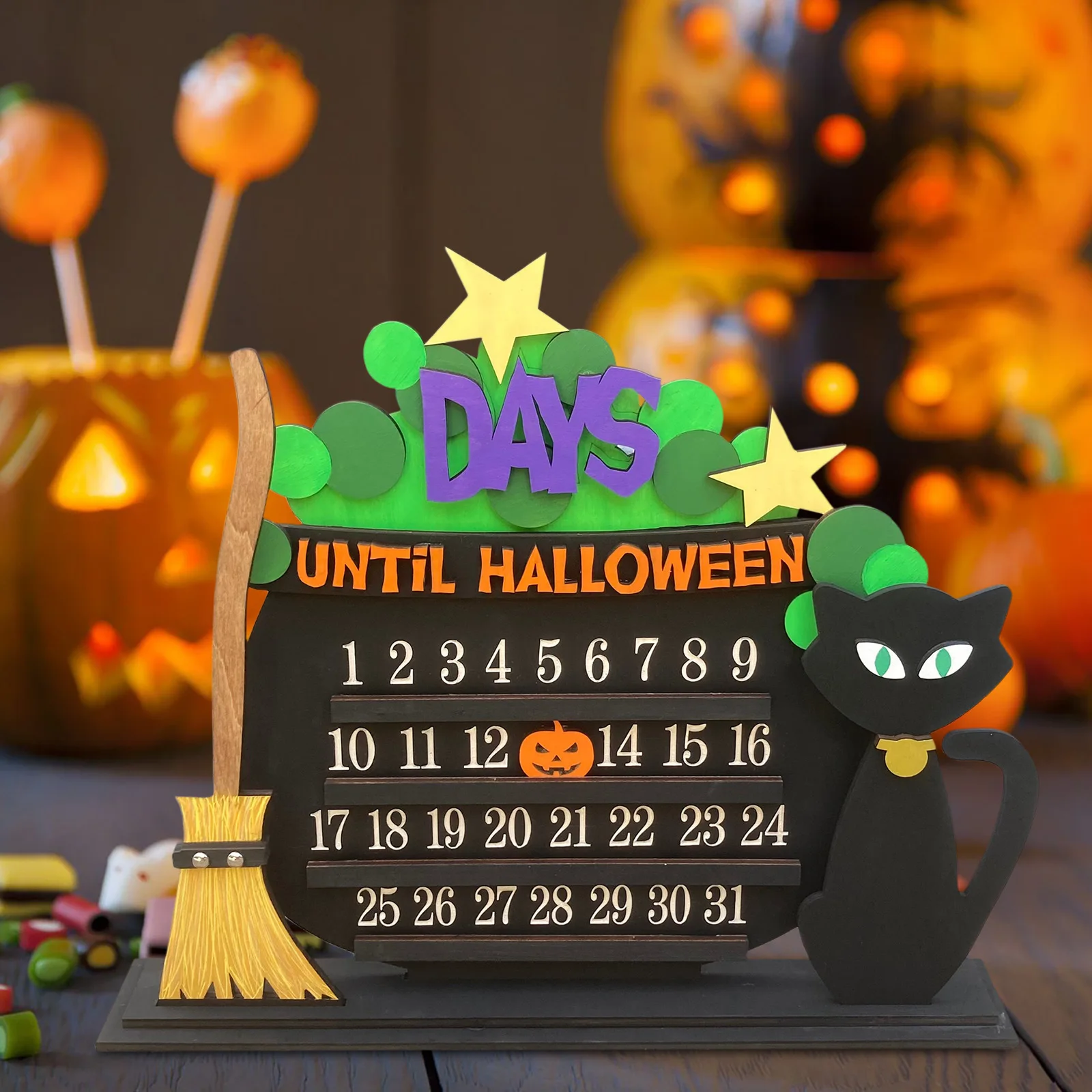 

Halloween Advent Calendar Wooden Halloween Countdown Calendar DIY Moving Wooden Block Calendar Countdown for Home Decor