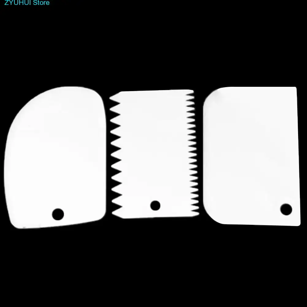 

3Pcs Cream Scraper Suit DIY Kitchen Straight Arc Tooth Shape Cream Bread Cutter Plastic Cake Pasty Scraper Baking Fondant Tools