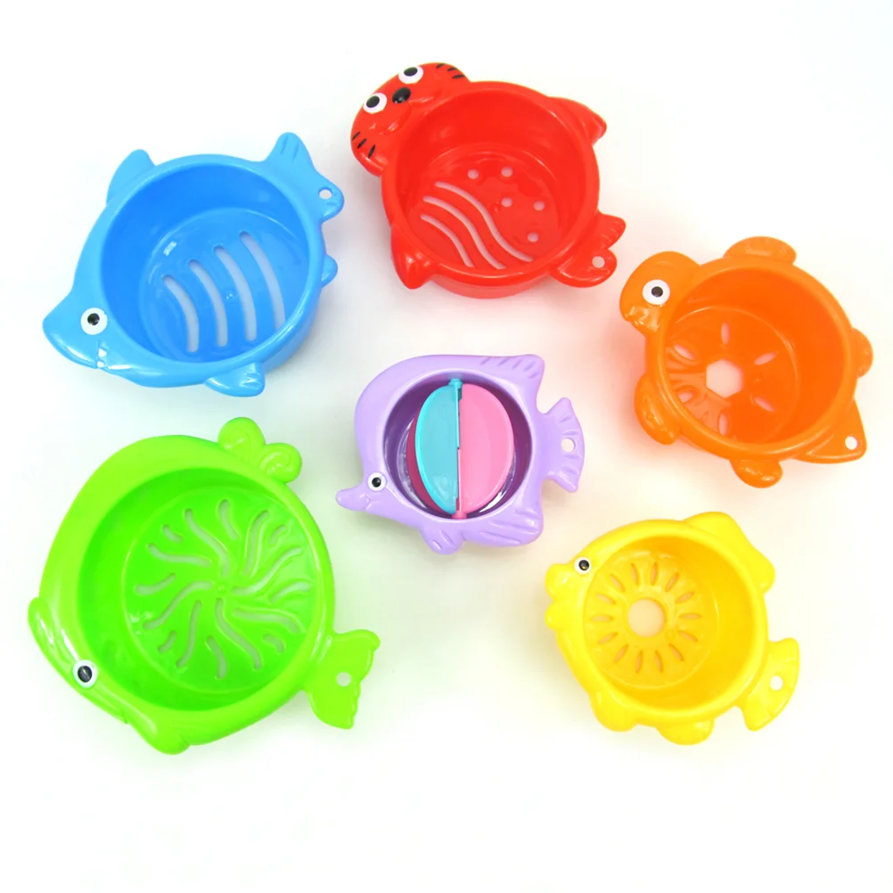 

6 Pcs Bath Toys Marine Animal Plastic Fun Stacker Stack and Pour Stacking Toys for Kids