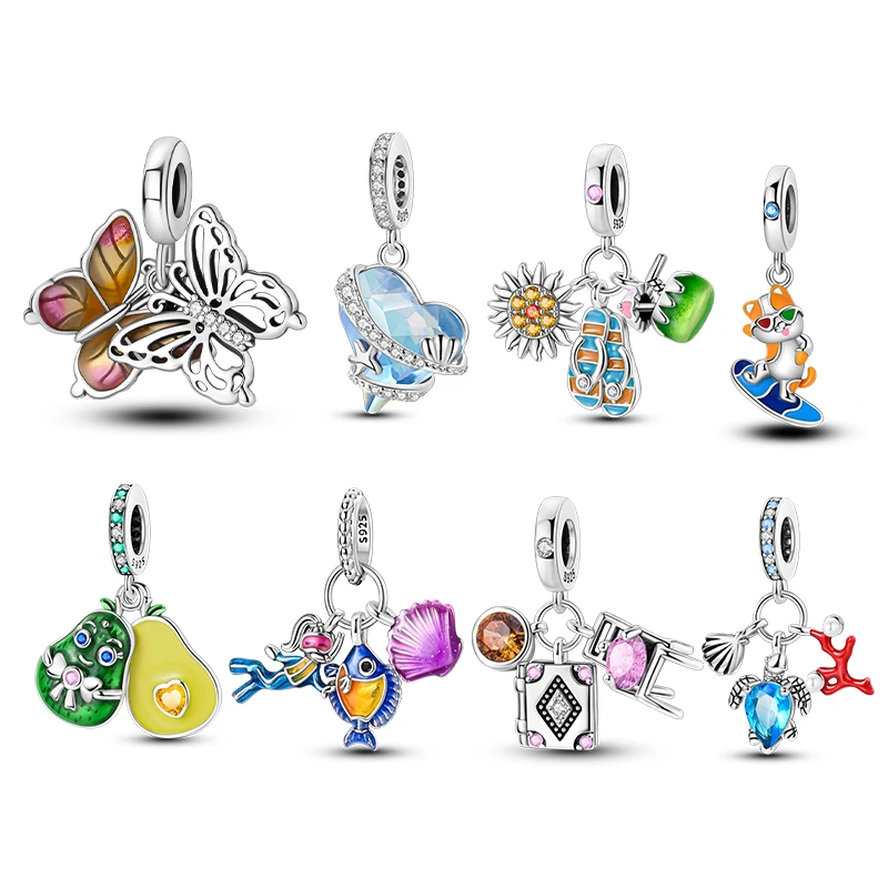 Модный женский браслет из серебра 925 пробы с блестящей глазурью подвеска в виде