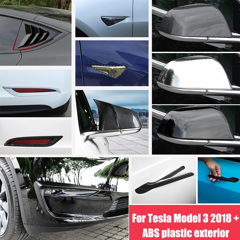 

For Tesla Model 3 2018-2021 ABS Car Side Door Rear View Mirror cover rain eyebrow front rear fog lampshade door Handle shutter