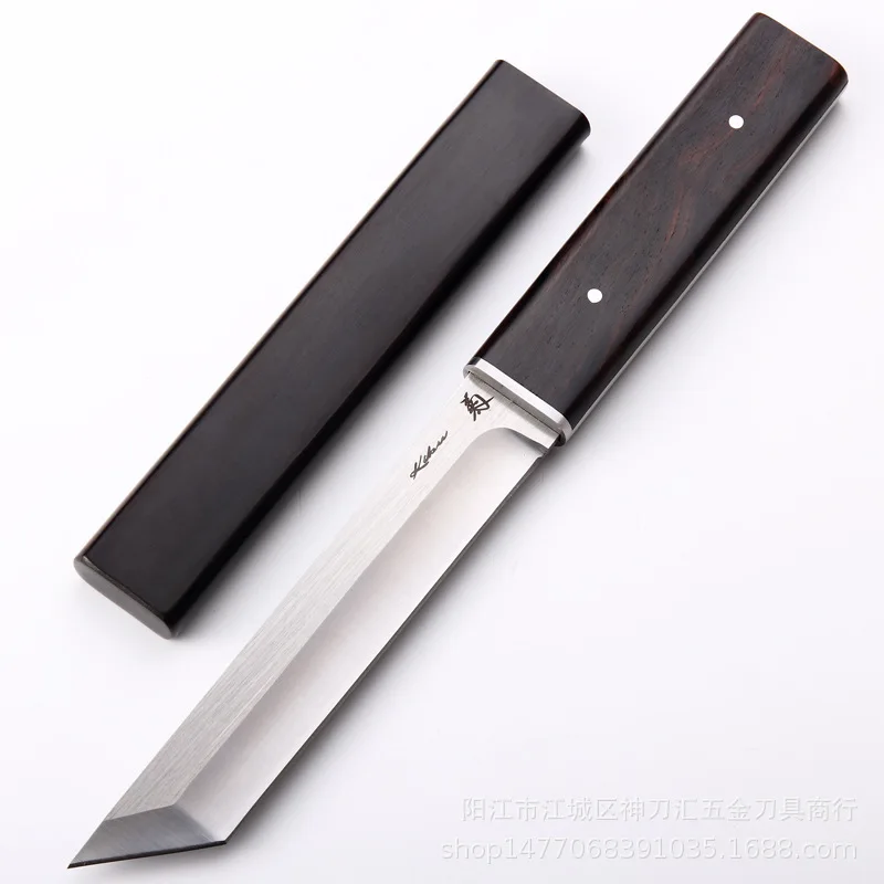 

Black wood Japanese outdoor D2 steel straight knife family outdoor camping knife jungle hunting straight knife (samurai style)