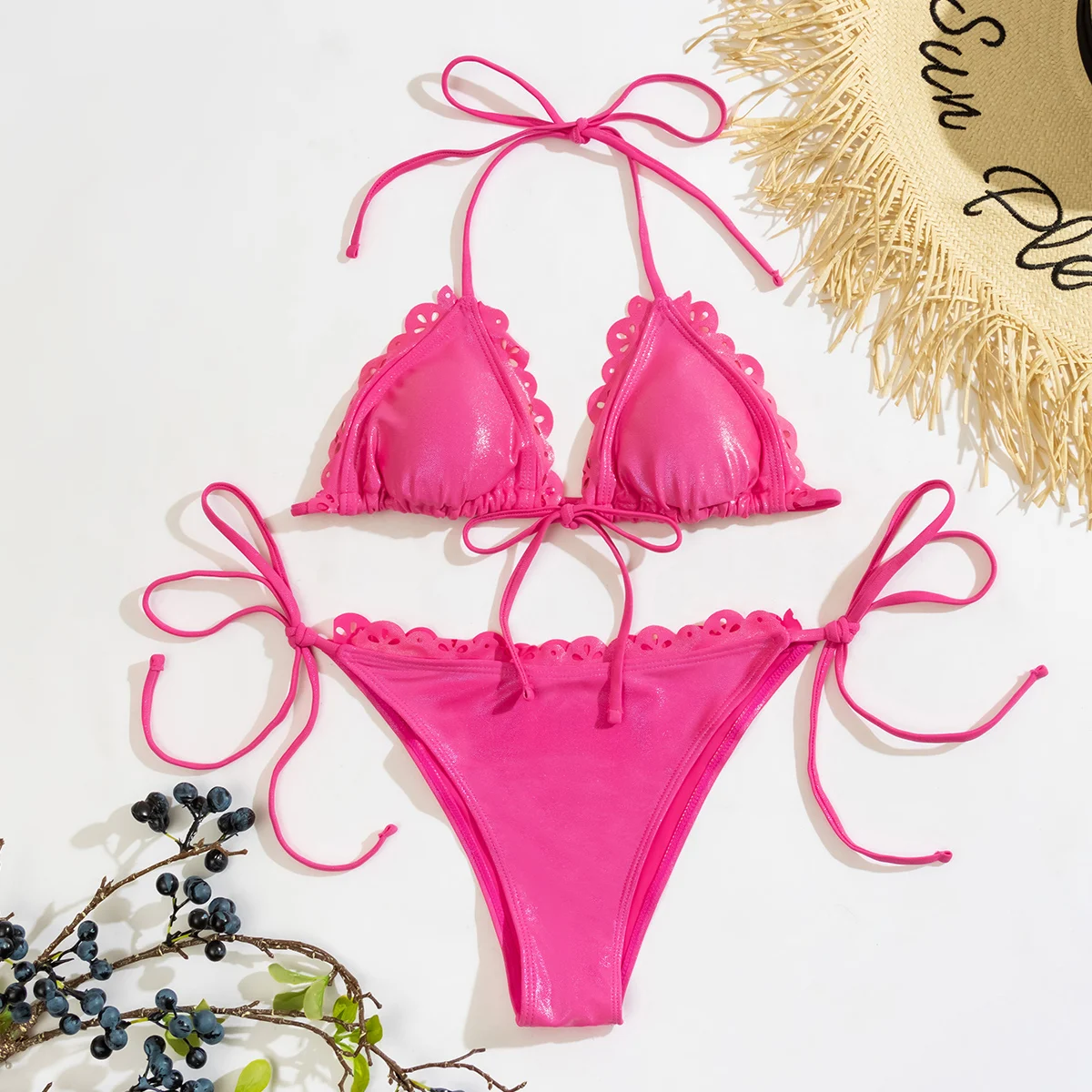 

Bikini Single Piece Micro Swimwear Hot Pink 2 Pieces Tankini Women Swimming Suits Swimwear Patchwork Swimwear