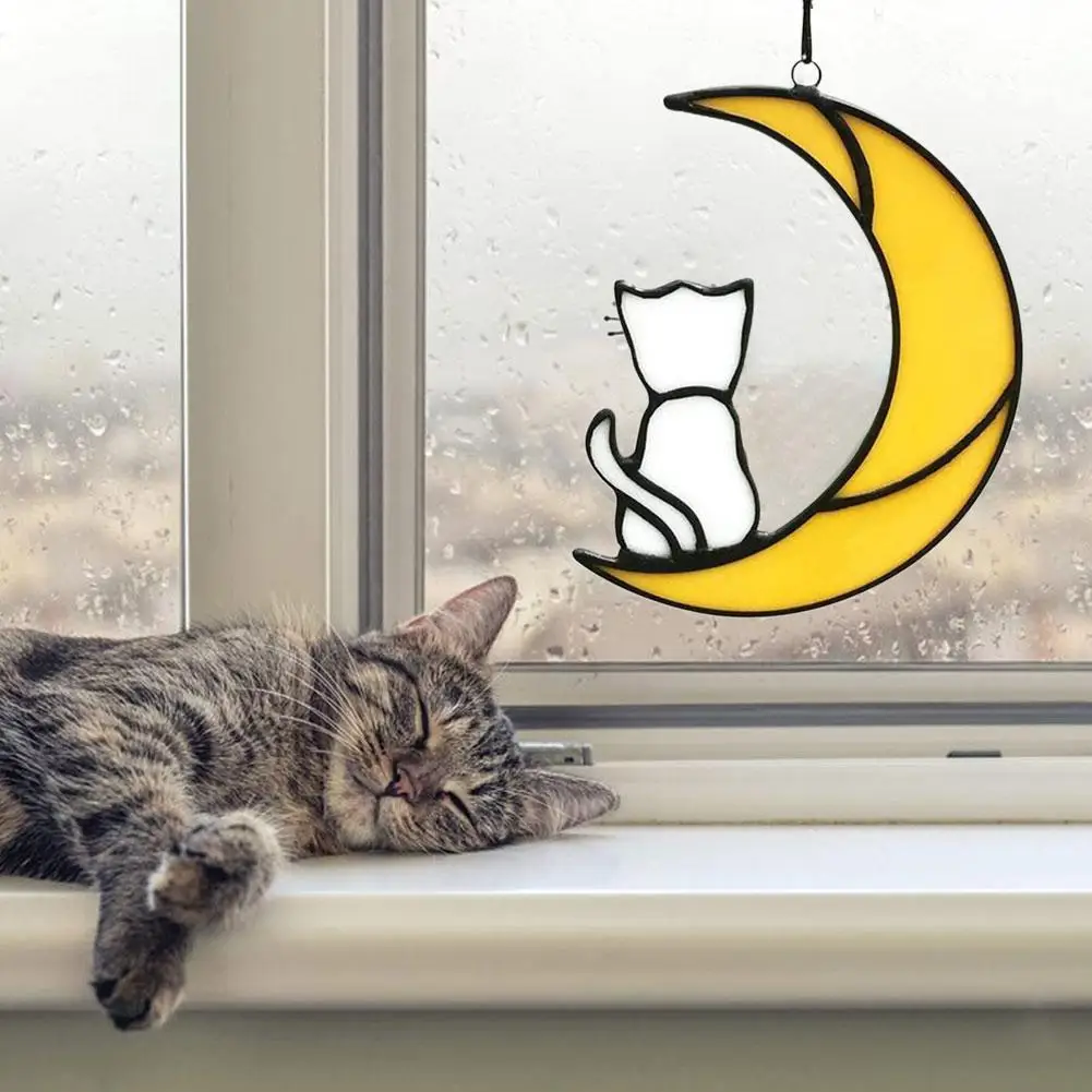 

Moon Cat Dog Acrylic Window Hanging Ornaments Fashion Personality Pet Car Interior Decoration Home Decor Accessories Gifts