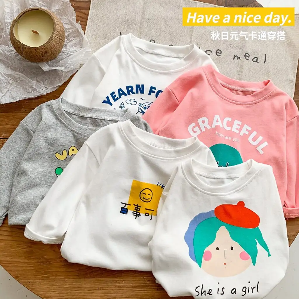 

Children's Long-sleeve T-shirt Spring Autumn 1 To 6 Years Old Boys and Girls Pure Cotton Clothes Kids Bottoming Shirt Clothing