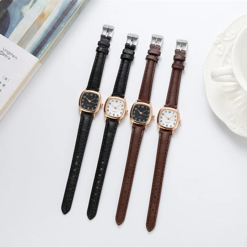 Квадратная пластина кожаный ремень художественные женские часы в стиле ретро