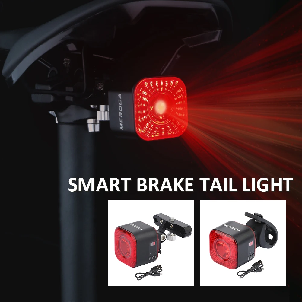 

Smart Bicycle Brake Light Tail Light Brake Sensing USB Rechargeable Rear Light Auto Stop LED Waterproof Safety Bike Taillight