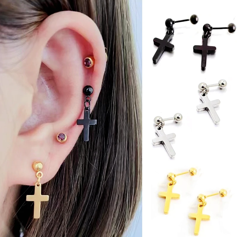 

Cross Anti Stud Earrings Stainless Steel Ear Piercing Conch Tragus Helix Earings 20g Punk Pierc Jewelry 16g Cartilage Ear Studs