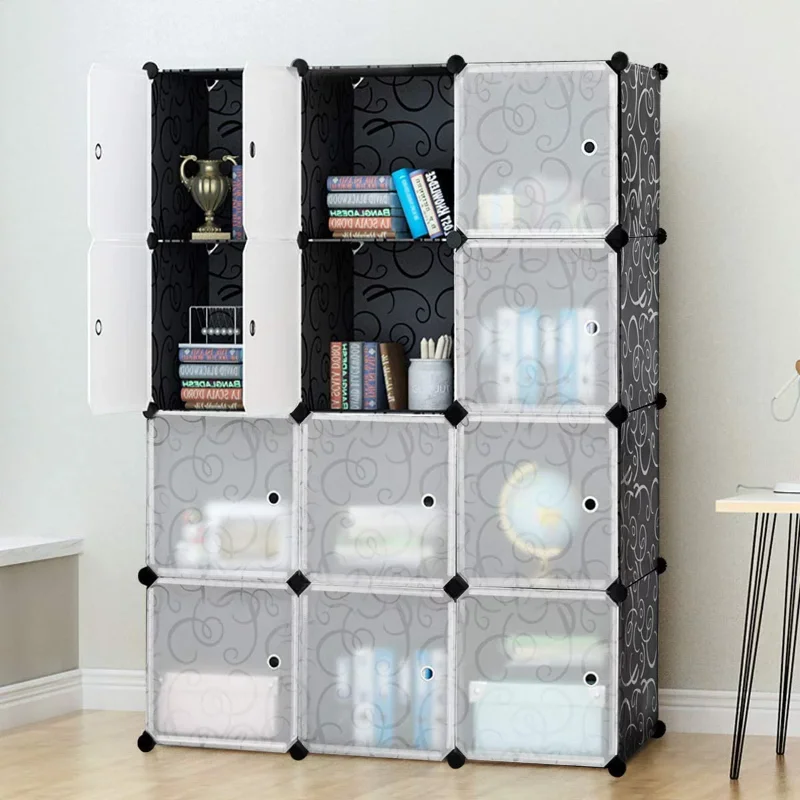 

SUGIFT 12 Cube Portable Closet Storage Organizer 14" x 14" Clothes Storage Rack Shelves Black Storage Cabinet