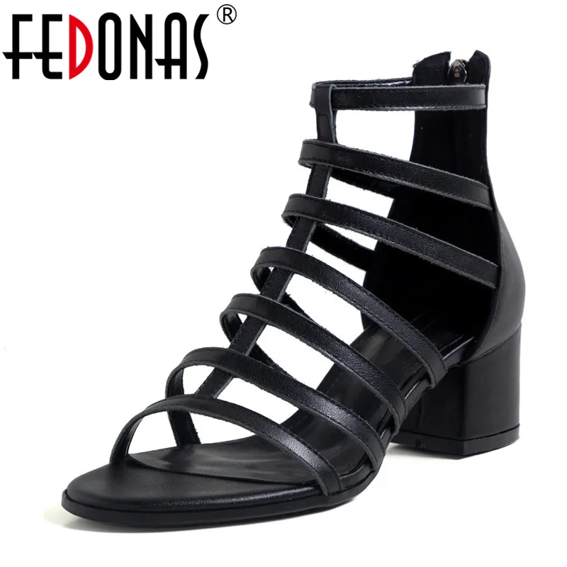 

FEDONAS/2022 г.; Летние сапоги в римском стиле; Женские босоножки; Туфли-лодочки с узким ремешком из натуральной кожи на толстом каблуке; Модная же...