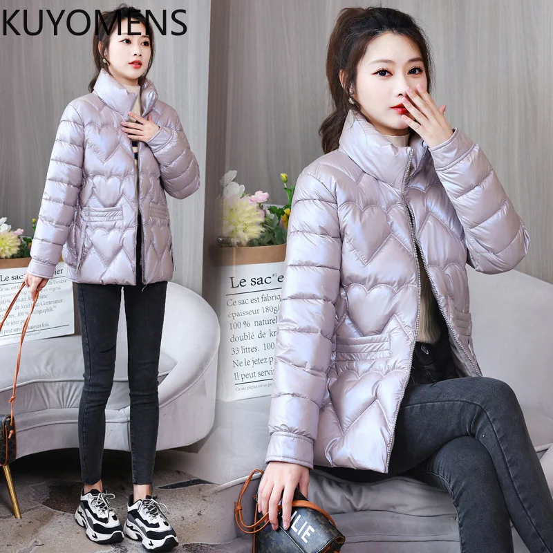 2022 New Women Parkas Winter Jacket Glossy Long Sleeves Warm Basic Coat Cotton Padded Jacket Female Parka Casual Loose Outwear