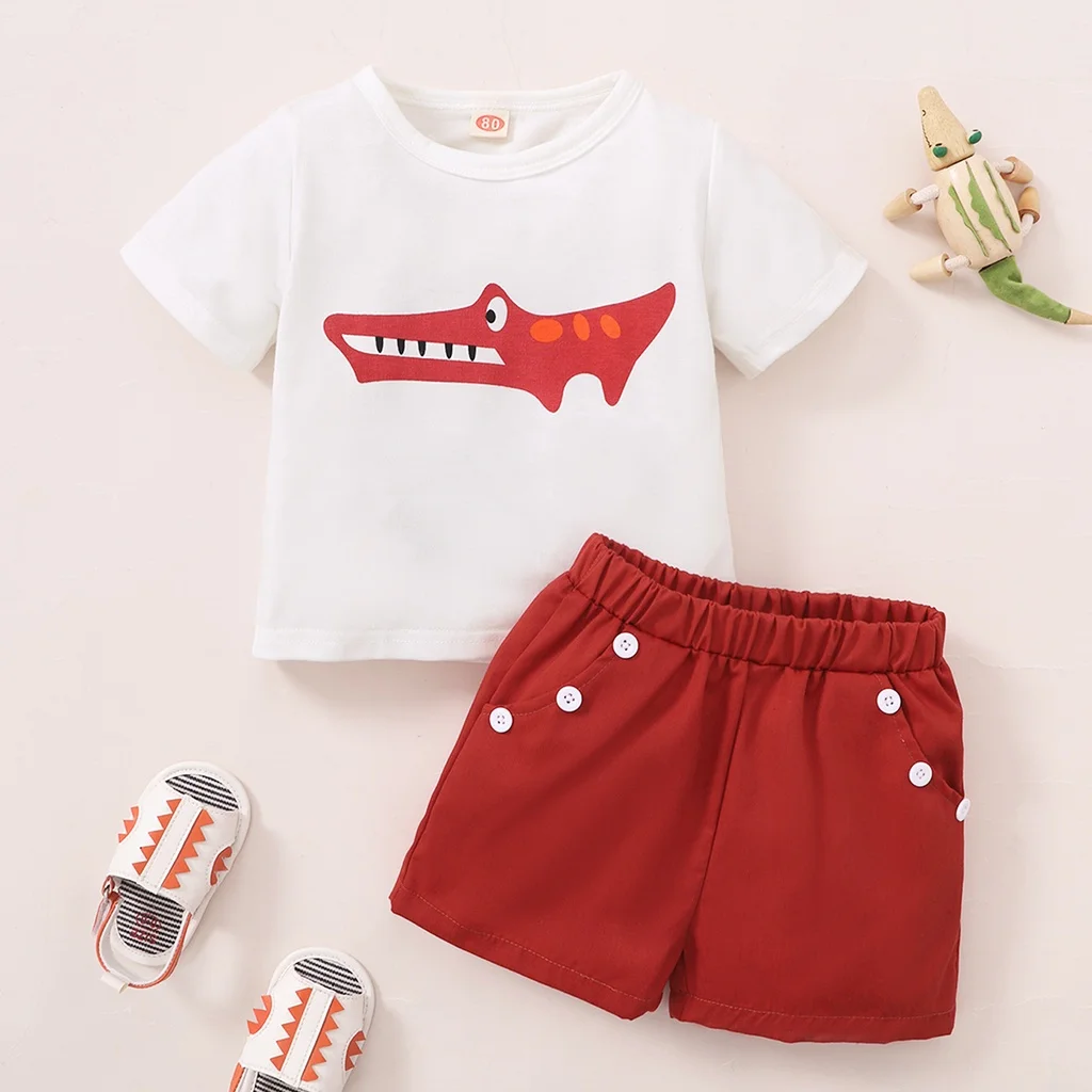 

Toddler Infant Baby Boy Clothes Print Short Sleeve Top +Pants 2Pcs Suit 2022 Summer Newborn Baby Boy Fashion Costume Set