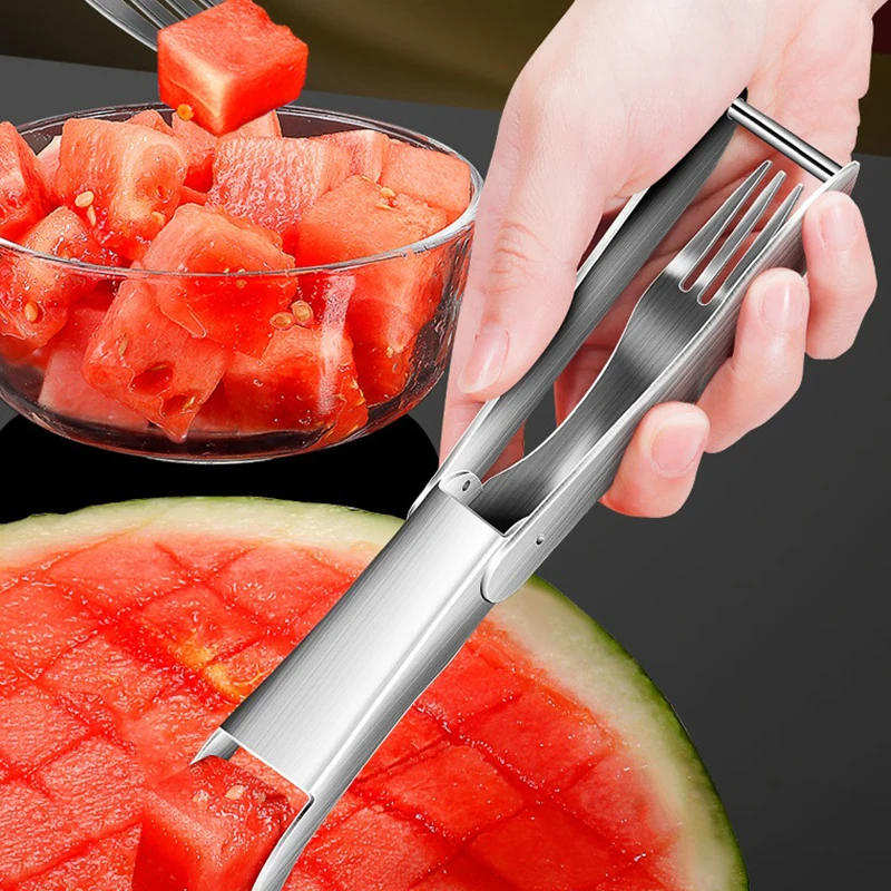 

1PC 2 In 1 Multi-purpose Watermelon Fork Slicer Watermelon Slicer Cutter Knife Stainless Steel Kitchen Fruit Cutting Fork