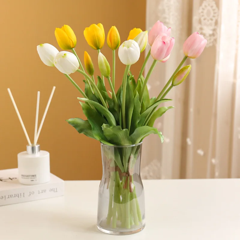 

40cm 5Pcs/Bunch Artificial Tulips Bouquet Real Touch Silicone Fake Flowers for Home Garden Living Room Decoration Wedding Party