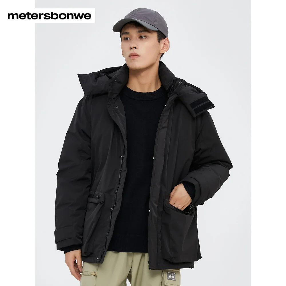Metersbonwe Men's 22New Winter Stand Collar Removed Hooded Down Jacket 80%Duck Down Short Thick Warm Wear Loose Down Outwear
