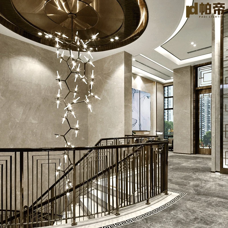 

PD Stair chandelier modern simple art living room creative personality villa duplex rotary stair lamp long Chandelier