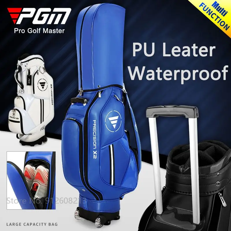 Standard Bag Pu Leather Waterproof Golf Bag High Capacity Stand Package With Wheel Support A Sets Of Clubs