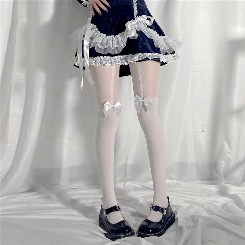 

Носки в стиле Лолиты; Белые чулки; JK Cosplay; Милые мягкие колготки с фальш-вставкой и бантиком; Облегающие колготки; JK; Прозрачные колготки