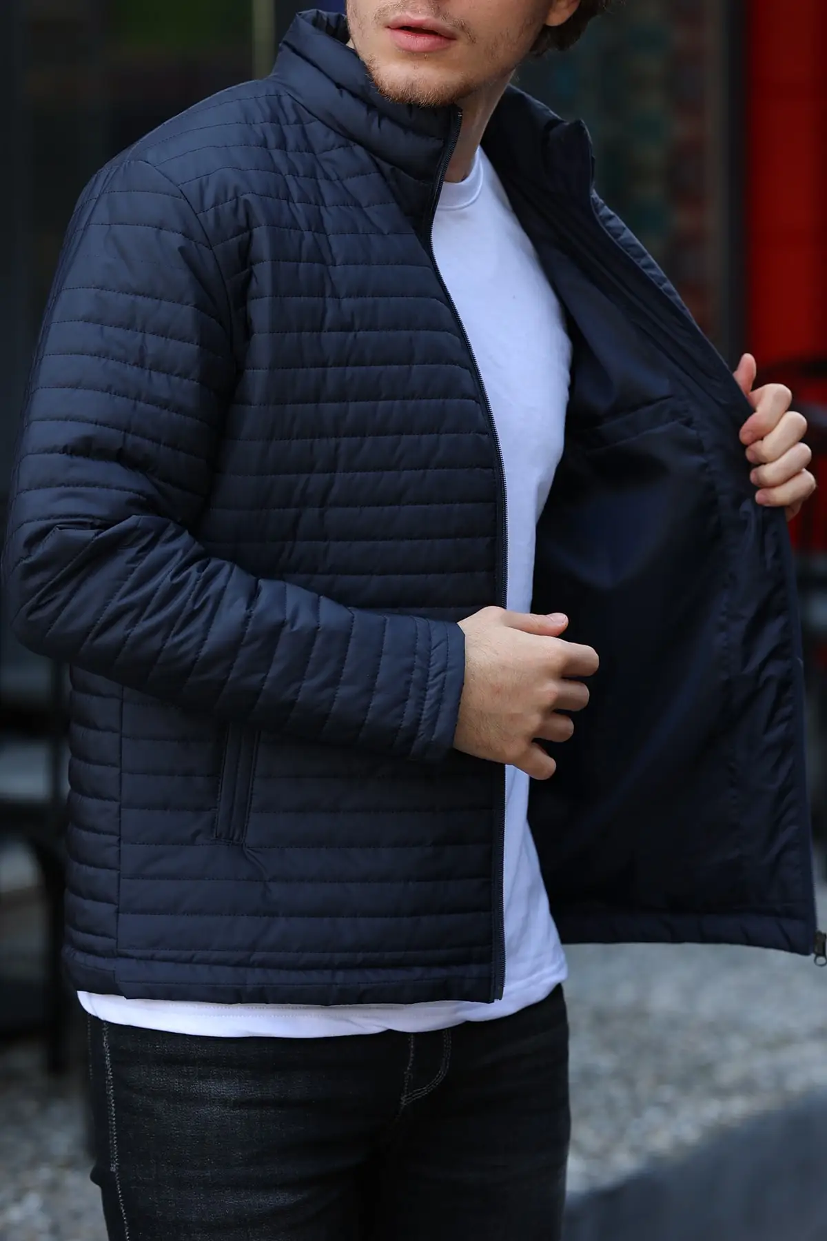 Men's Navy Blue Lined Will Windproof Coat