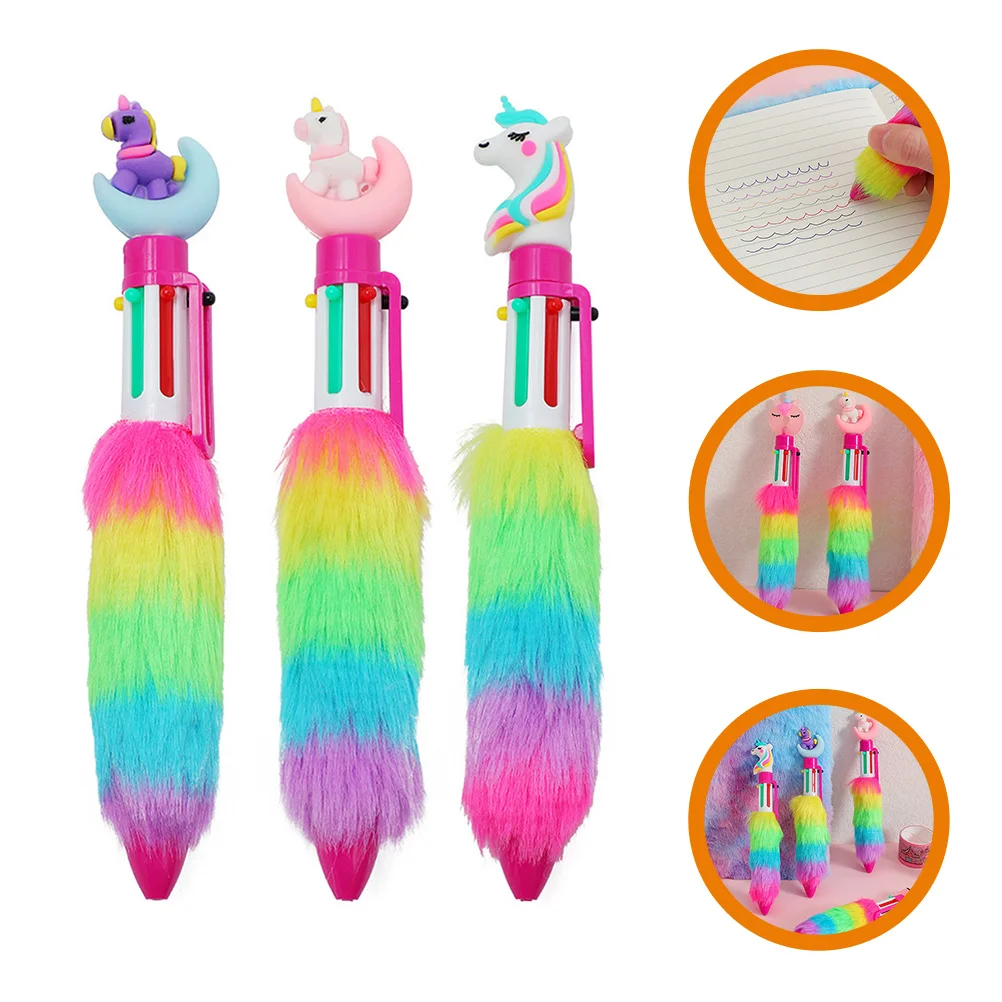 

3 Pcs Unicorn Ballpoint Pen Multi-color Pens Kids Pensunicorn Colored Puffy Girls