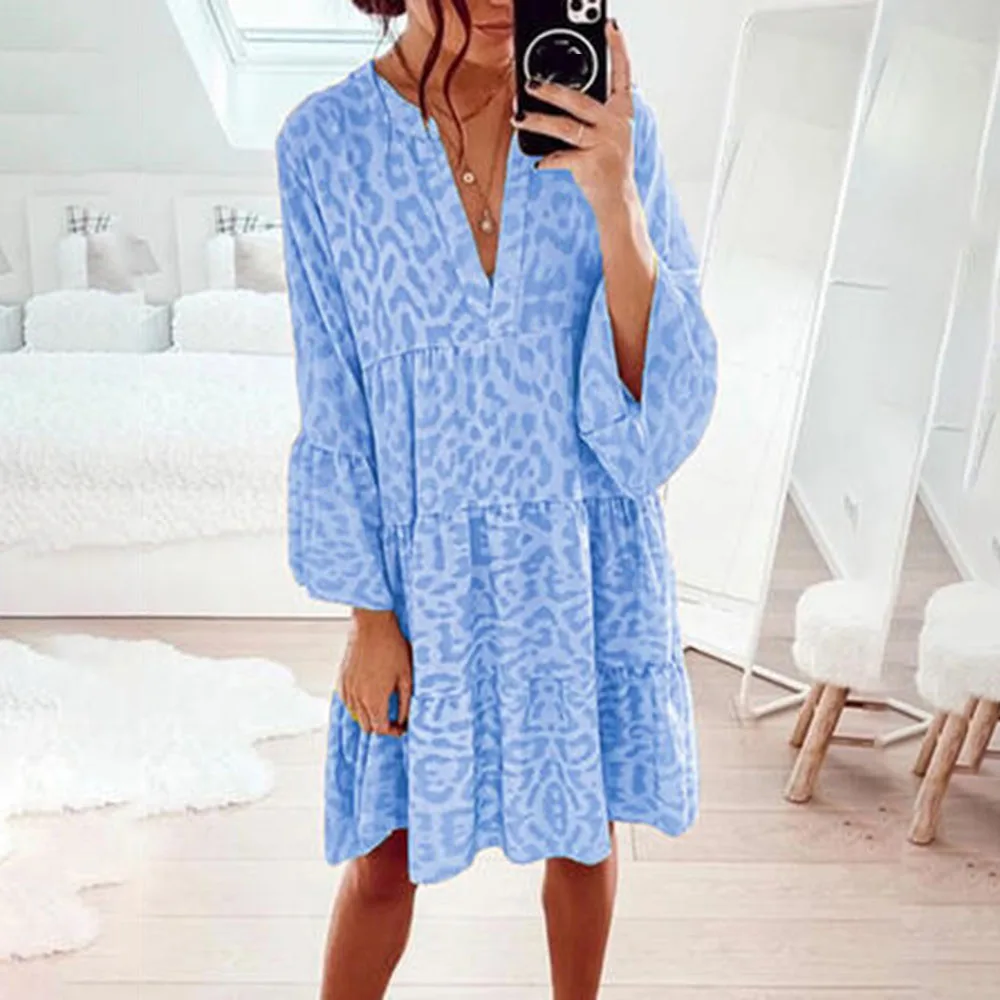 Осень свободные леопардовая расцветка с принтом мини-платье 2021 для женщин на