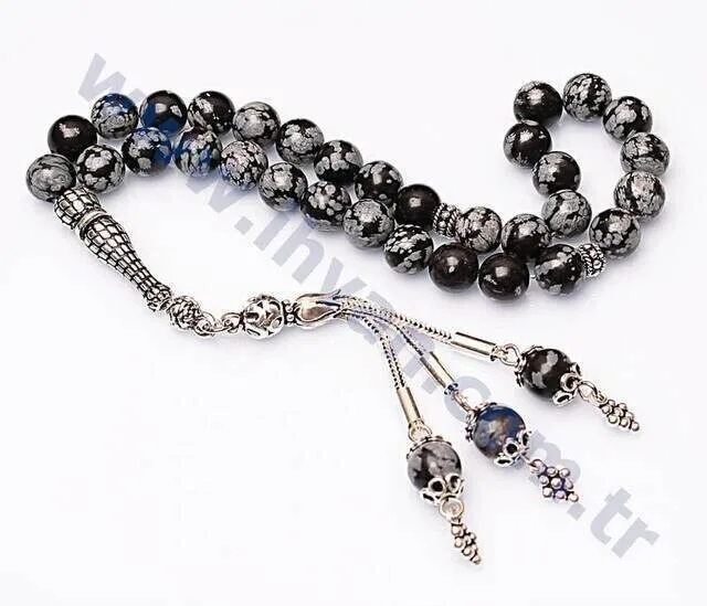 IQRAH Obsidian Stone Rosary (925 STERLING SILVER)