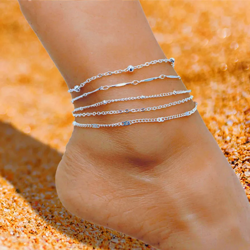 

Fashion Metal Chain Foot Chain 5pcs Set Women's Vintage Foot Chain Foot Chain for Women Barefoot Foot Chain Jewelry Accessories