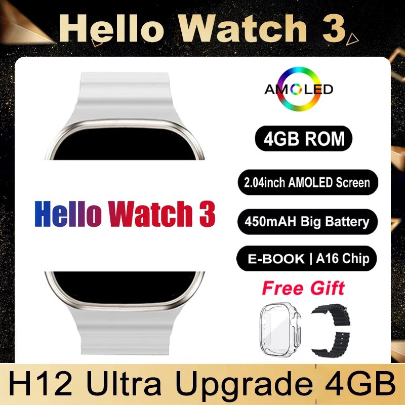 

Hello Watch 3 AMOLED Smart Watch H12 Ultra Upgraded Series 8 49mm Compass Heart Rate Monitor IWO Men Smartwatch 4GB Local Music