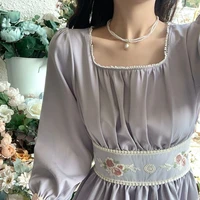 french elegant dress spring womens sweet floral stitching dress 2022 purple high waist casual korean vintage party midi dress