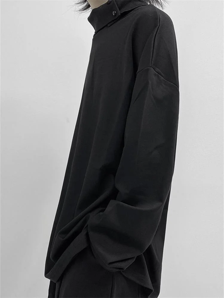 

Men's Long Sleeve Casual 2022 Early Autumn Popular Dark High Collar Bottom Shirt Simple Design Loose T-Shirt