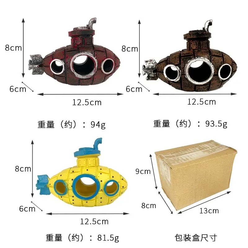 Полимерная подводная лодка украшения полые рыбы креветки укрытие пещера Фотофон