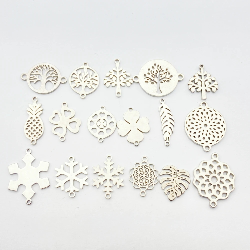 

10pcs/lot 316 Stainless Steel 10-20 Types Plant Tree Charm Pendant For Necklaces Wholesale Flower Charms Fit DIY Jewelry Make