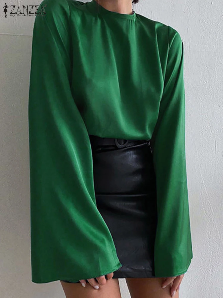 

Женские ажурные рубашки ZANZEA, Модный женский короткий топ с ремнем сзади, элегантная повседневная туника с круглым вырезом и расклешенным дл...