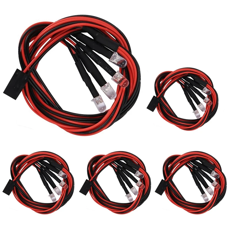 

HOT-5Pcs 4 LED Light 5Mm 2 White 2 Red Light For 1/8 1/10 Axial SCX10 Traxxas TRX4 D90 HSP HPI Tamiya Redcat RC Car