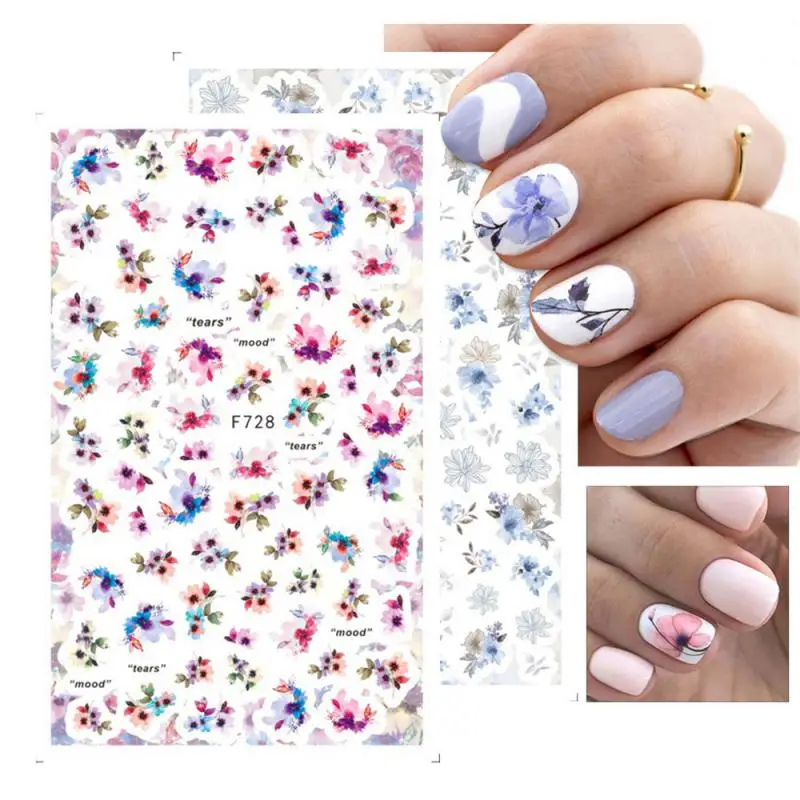 

Safely Nail Sticker Full-blown Flowers Back Adhesive Sticker Flowers And Green Leaves Art Decorative Nail Non-toxic Nail Design
