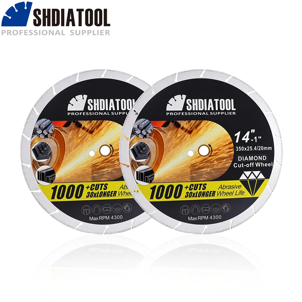 SHDIATOOL 2pcs Dia350mm 14inch Vacuum Brazed Diamond Cutting Metal Saw Blade Steel Iron Rebar Copper Bore 25.4mm Cutter Disc