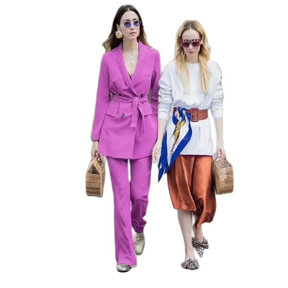 

Purple Double Breasted Women Suits Formal Trouser PantSuit Women Set Ladies Pant Suits Jacket+Pants Women Business Suits Blazer