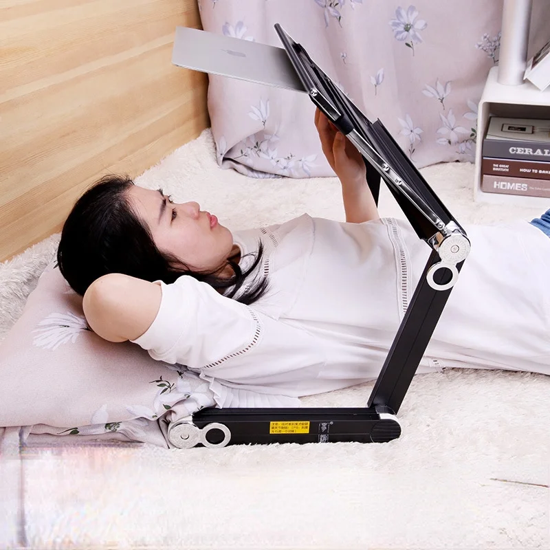 Minimalist Laptop Stand For Bed Folding Lift Lazy Table Aluminum Alloy Computer Table For Bed With Fan