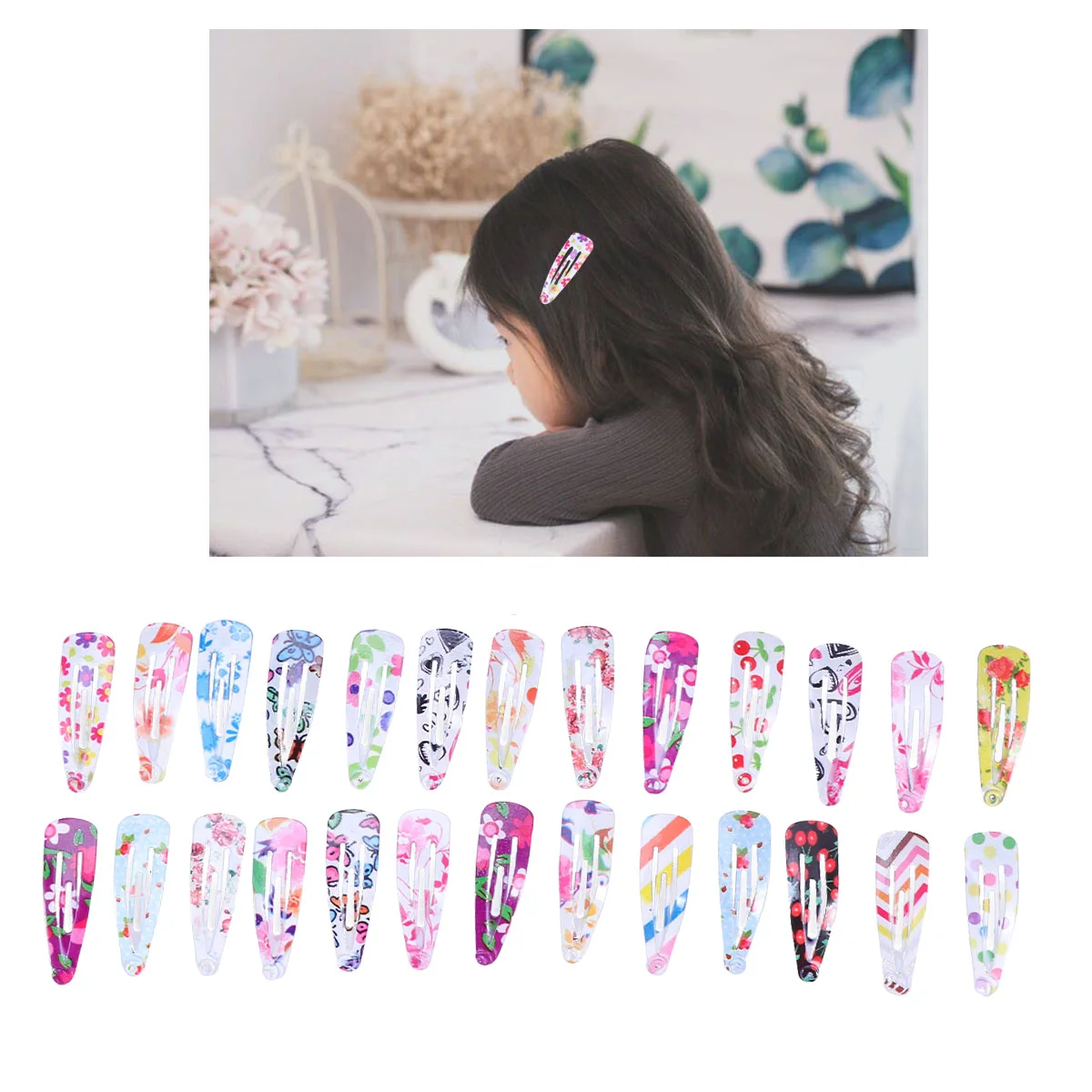 

100Pcs Snap Hair Clips Metal Hair Clips Floral Fruit Pattern Snap Barrettes for Toddlers Kids Accessories