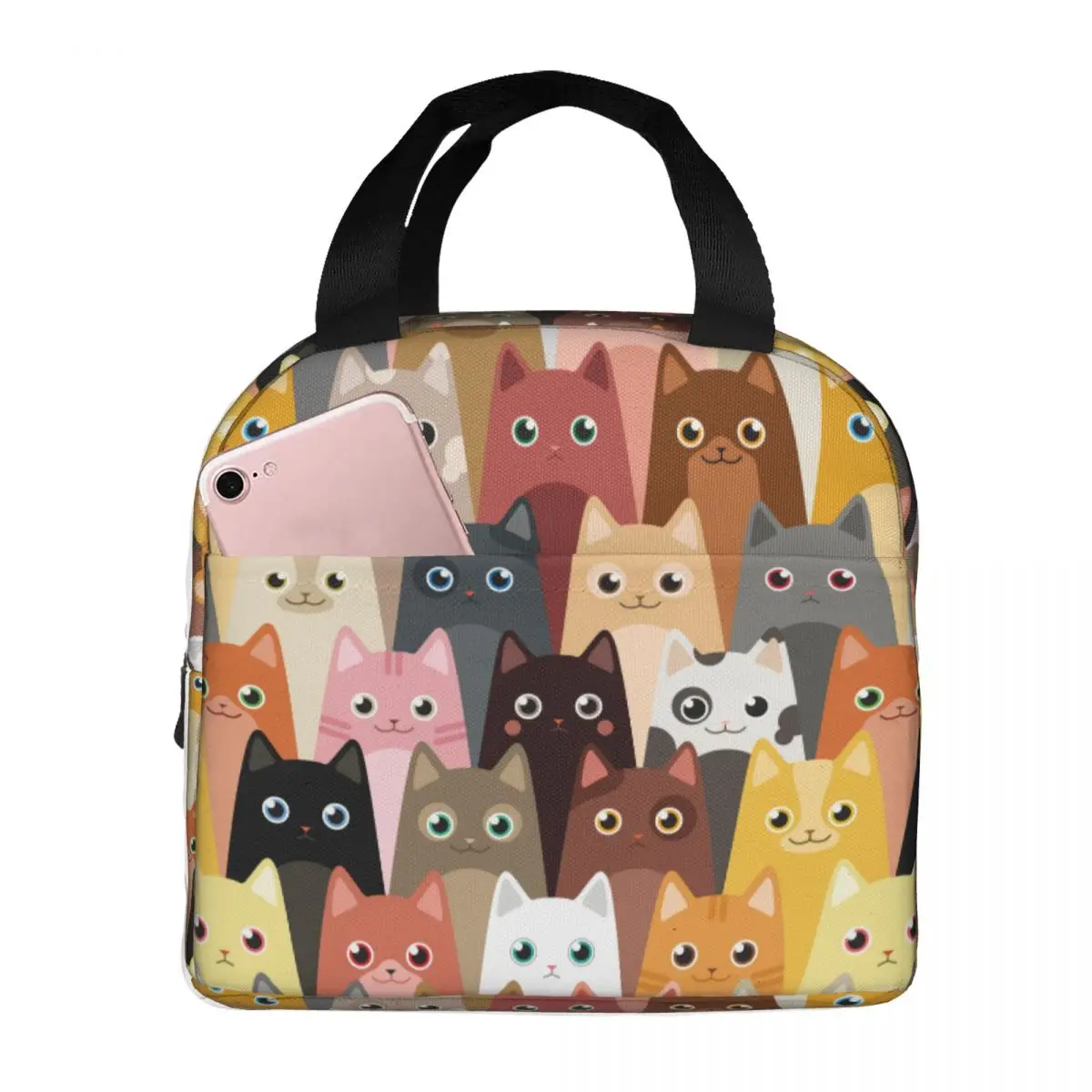 Cat Lunch Bags Portable Insulated Oxford Cooler Animal Thermal Picnic Lunch Box for Women Girl