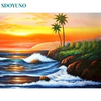 sdoyuno oil paint by numbers setting sun kit painting by numbers on canvas frame 60x75cm scenery draw painting diy home decor