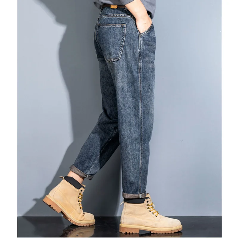 Streetwear Men Vintage Recreational Blue Jeans 2022 Fashion New Pattern Versatile Loose Straight Cylinder Trousers Autumn Female